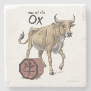 År för Ox Chinese Zodiac Animal Art Stenunderlägg