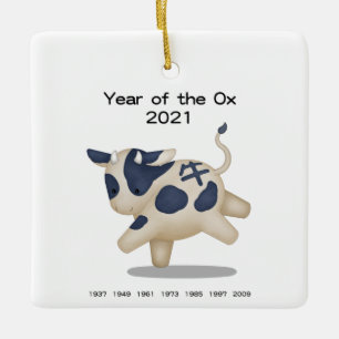 År för Ox Cute Zodiac Animal 2021 Julgransprydnad Keramik