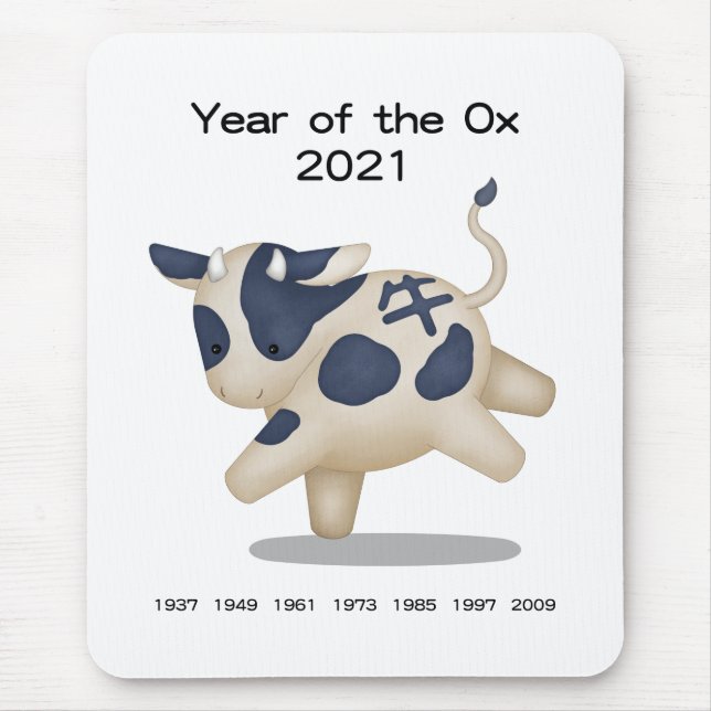 År för Ox Cute Zodiac Animal 2021 Musmatta (Framsidan)
