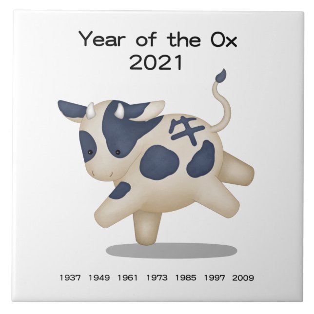 År för Ox Cute Zodiac Animal Sign 2021 Kakelplatta (Framsidan)