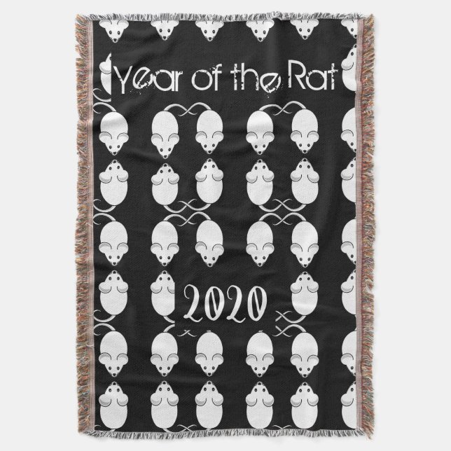 År för Råtta 2020-mössen Mönster med text Filt (Framsidan Vertikal)