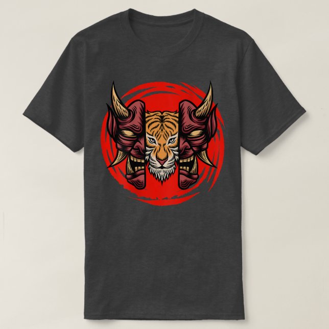 År för Tiger samurai mask japansk kultur T Shirt (Design framsida)