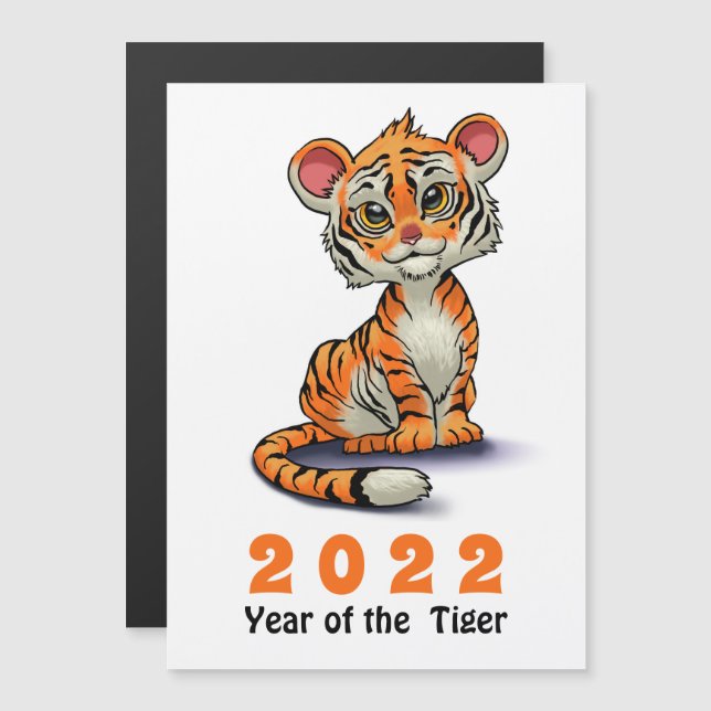År för tigern 2022 Cute Orange Unge (Fram/baksida)