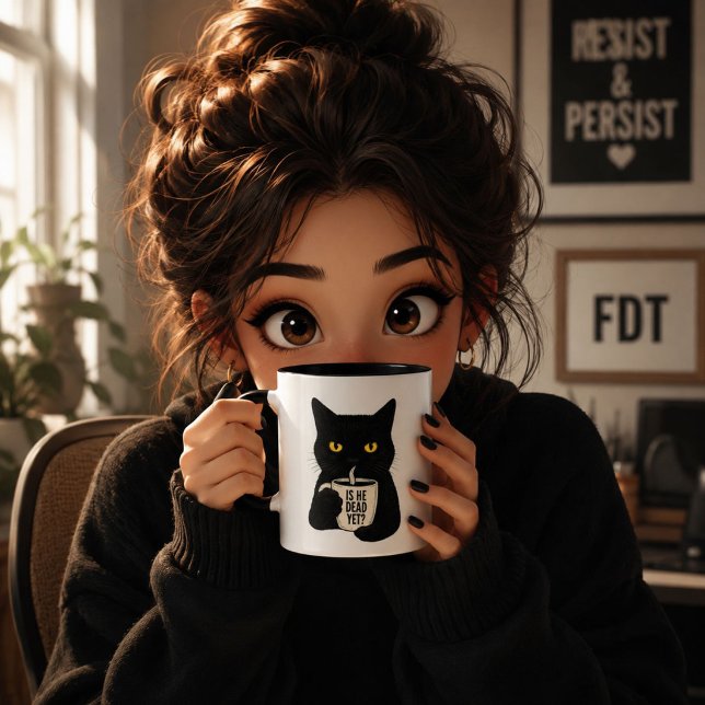 Är han död än? Svart katt-mugg | Rolig politisk Mugg (Skapare uppladdad)