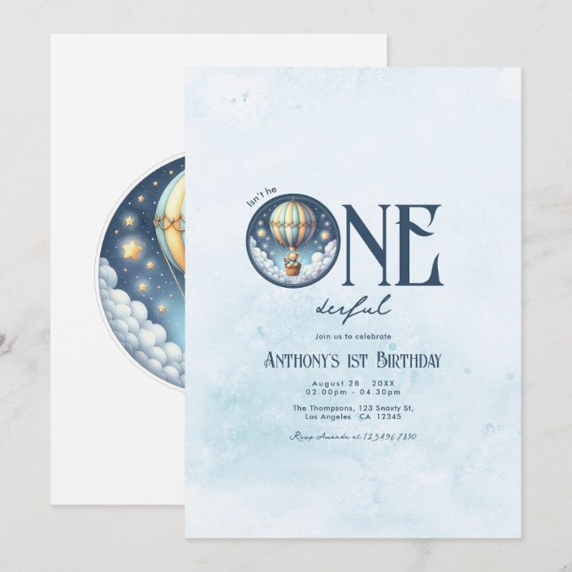 Är han inte UNDERBAR? 1-års födelsedagsfest Inbjudningar (Fram/baksida)