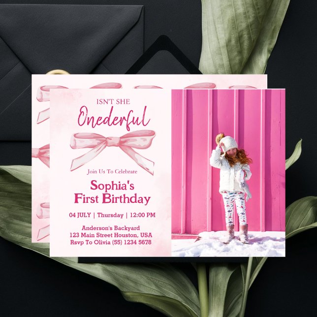 Är hon inte en underbar Rosa Bow Girl Första födel Inbjudningar (Skapare uppladdad)
