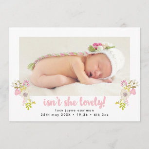 Är hon inte glad Blommigt Birth Anouncement? Meddelande