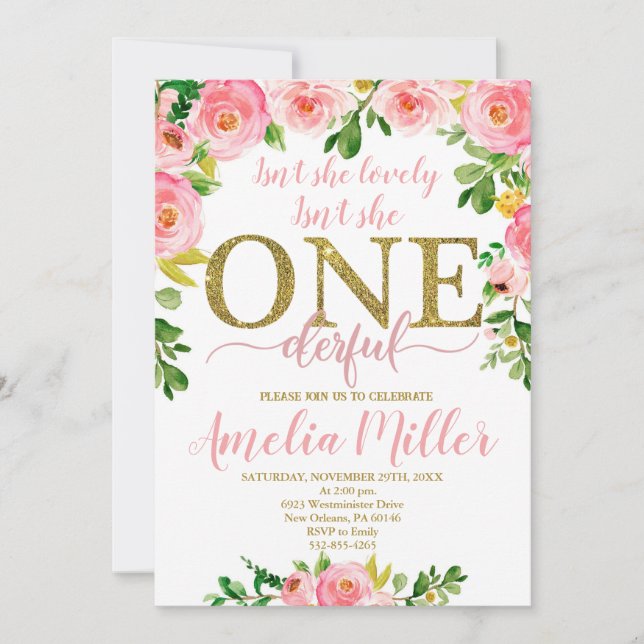 Är hon inte underbar födelsedag, flickor första fö inbjudningar (Framsida)