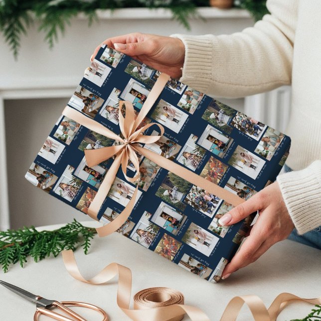 År i Moments 8-familjens fotosamling och bildtexte Presentpapper (Year in Moments 8 Family Photo Collage & Captions Wrapping Paper)