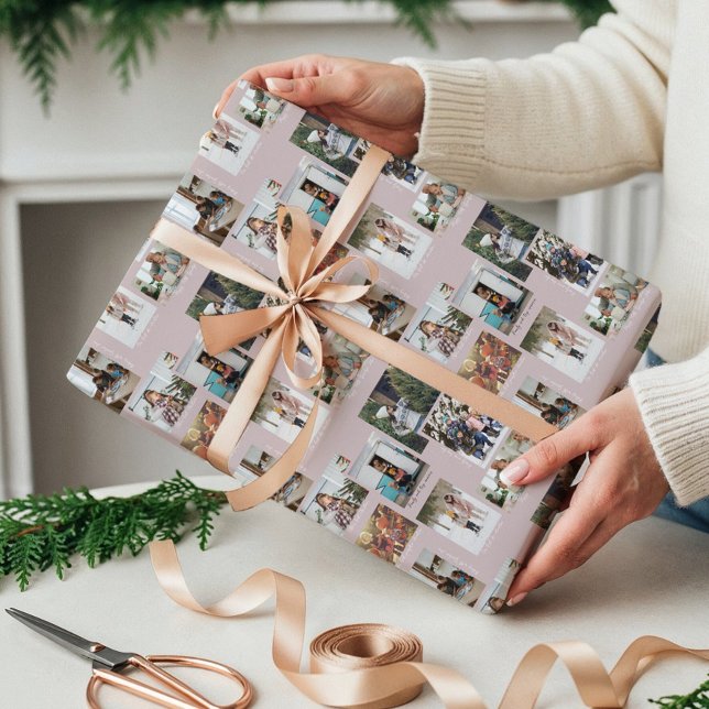 År i Moments 8-familjens fotosamling och bildtexte Presentpapper (Year in Moments 8 Family Photo Collage & Captions Wrapping Paper)