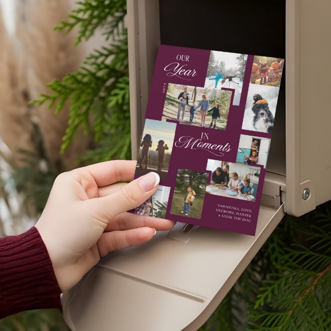 År i Moments Family Photo Collage jul Julkort (Year in Moments Family Photo Collage Christmas Holiday Card)