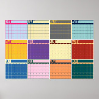 År i översikt Odaterad Fet Retro Väggkalender Poster