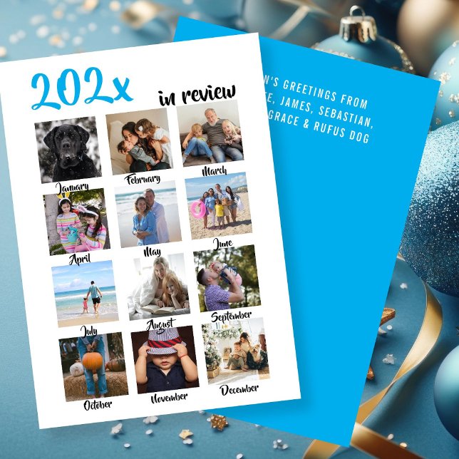År i Personligen Granska fotojul Julkort (Year in Review Photo Christmas Personalized Holiday Card by Ricaso. Colorful, fun 12 photo cards)