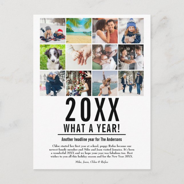 År i recension 12 Photo Collage Modern jul Helg Vykort (Framsida)