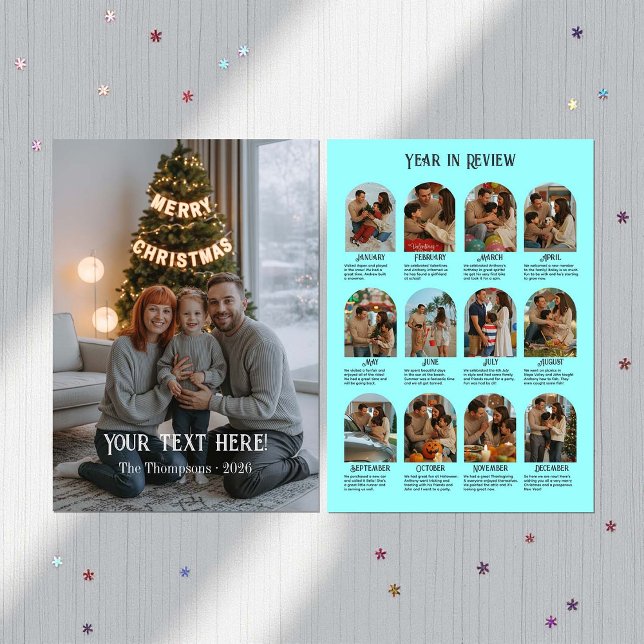 År i recension 12 Photo Family Julkort (Year in Review 12 Photo Family Holiday Card)