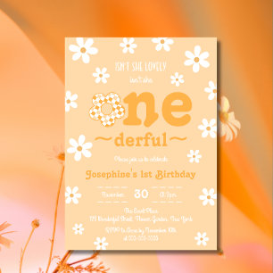 Är inte hon Onederful Retro Groovy Blommigt Birthd Inbjudningar