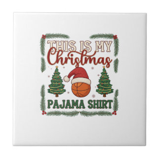 Är jul pyjamas basketboll Santa hatt träd Kakelplatta