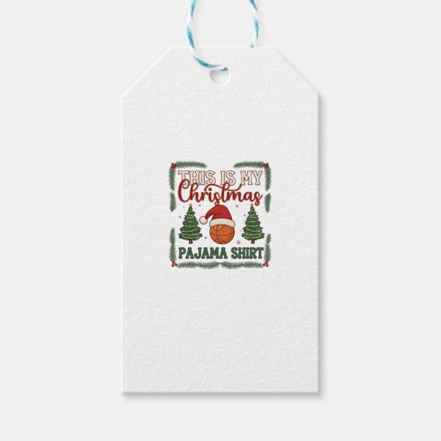 Är jul pyjamas basketboll Santa hatt träd Presentetikett (Framsidan)