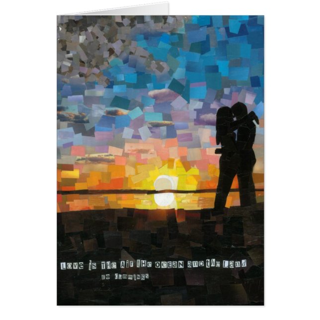 "är kärlek…", solnedgångsilhouetteälskare hälsningskort (Framsidan)