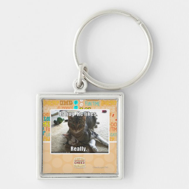 Är kramen. Han likes. Fyrkantig Silverfärgad Nyckelring (Framsidan)