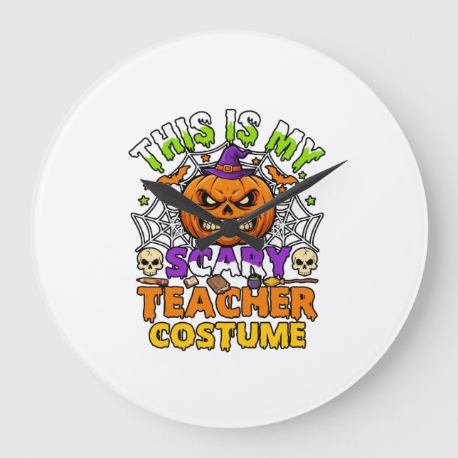 Är läskig lärare kostym Halloween pumpa häxa mössa Stor Klocka (Framsida)