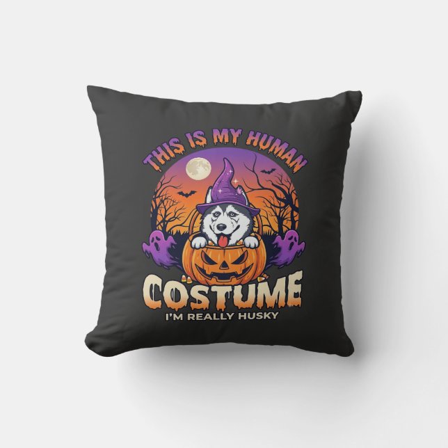 Är Mänsklig Kostym Husky Pumpa Halloween Spöken_1 Kudde (Framsida)