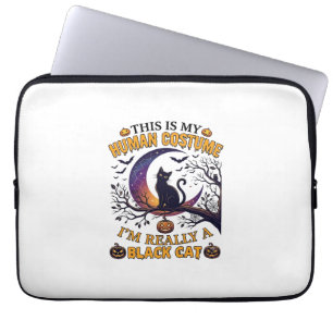 Är Mänsklig Kostym Svart Katt Halloween Måne_1 Laptop Fodral