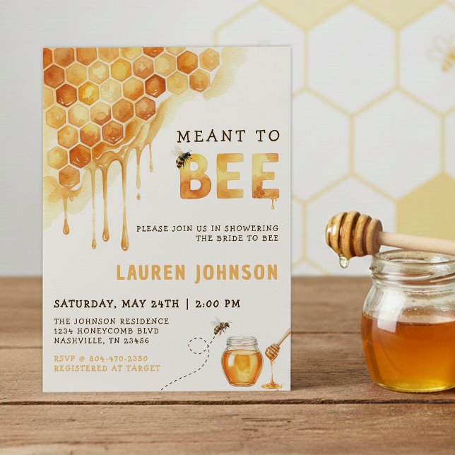 Är Menad att Vara Bikupa Vattenfärg Bröllopsdusch Inbjudningar (Meant to Bee Honeycomb Watercolor Bridal Shower Invitation
)