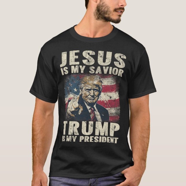 Är min Savior Trump min president 2024 American F T Shirt (Framsida)