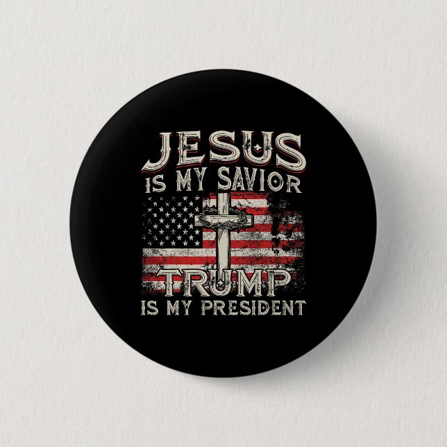 Är min Savior-trump min president amerikanska Flag Knapp (Framsida)