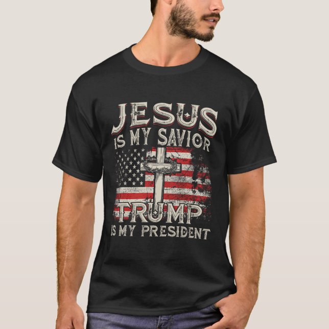 Är min Savior-trump min president amerikanska Flag T Shirt (Framsida)