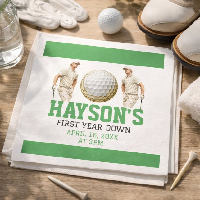 År ner, golf på! 1-års födelsedagsfest pappersservett (Year Down, Golf On! 1st Birthday Party Napkins)
