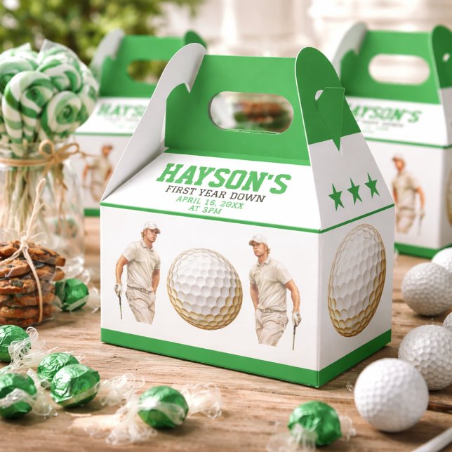 År ner, golf på! 1-års födelsedagsfest presentaskar (Year Down, Golf On! 1st Birthday Party Favor Boxes)