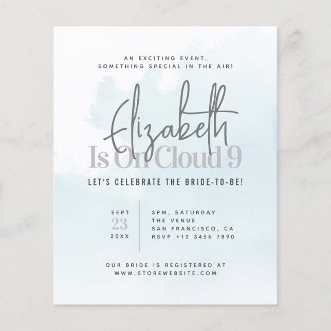 Är på molnet Nine Modern Inbjudningskort för möhip Flygblad (Framsidan)