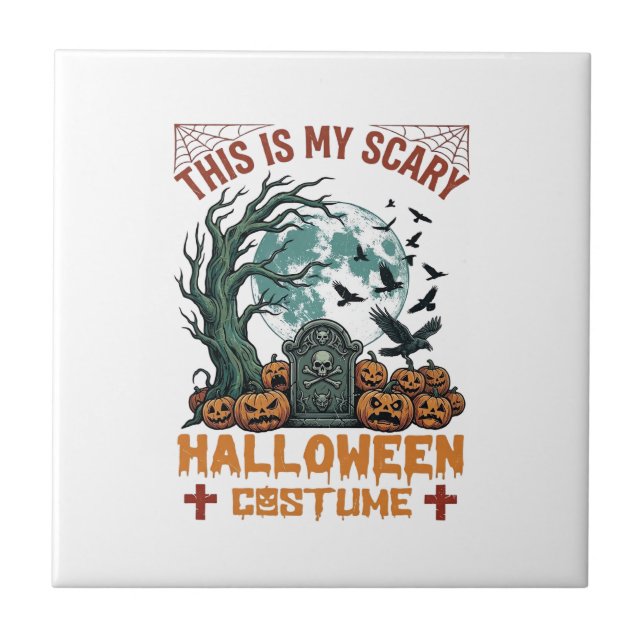 Är Skräckinjagande Halloween Kostym Gravsten Pumpa Kakelplatta (Framsidan)