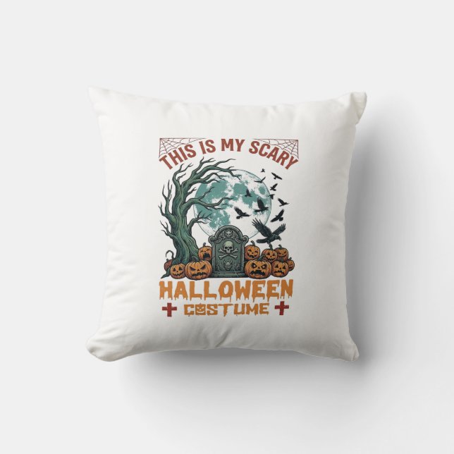 Är Skräckinjagande Halloween Kostym Gravsten Pumpa Kudde (Framsida)