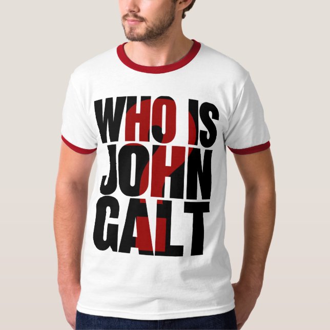 Är vem John Galt? med rött ifrågasätta markerar T-shirt (Framsida)