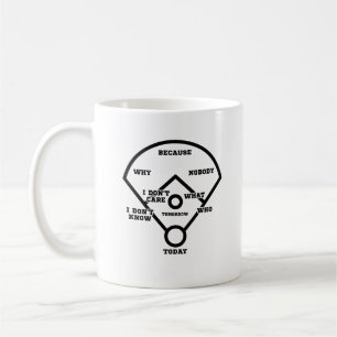 Är vem på första? Baseballdiamant som sätter i Kaffemugg