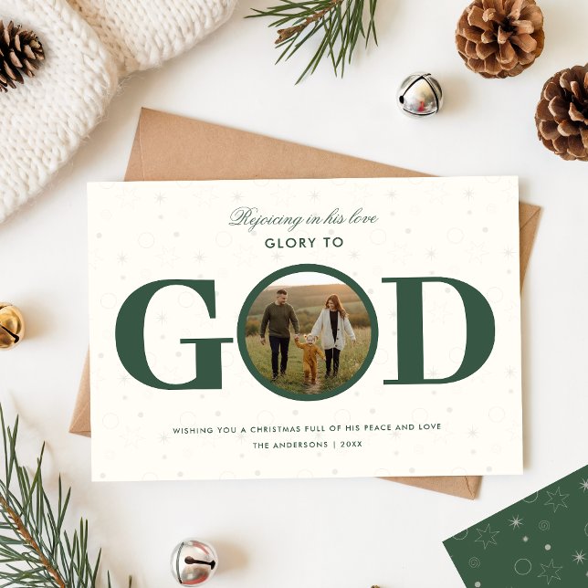 Ära åt Gud Religiös Familjefoto Jul Julkort (Skapare uppladdad)