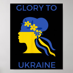 Ära åt Ukraina Kvinna med ukrainska flaggan och är Poster