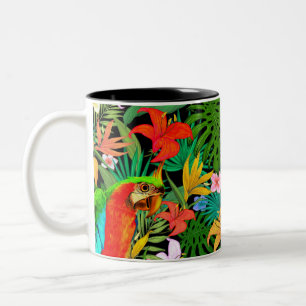 Ara, Färgrika Blommor & Palmblad Två-Tonad Mugg