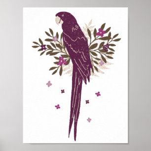 Ara Papegoja Tropiska Blad Ritning Poster
