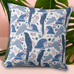 Ara Parrot Blue Teckning Tropical Lämna Mönster Kudde