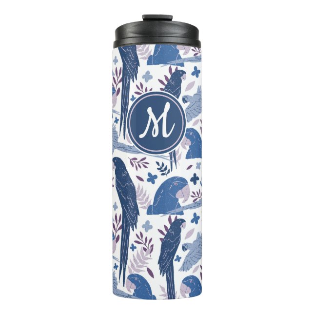 Ara Parrot Blue Tropical Lämna Mönster Monogram (Framsida)