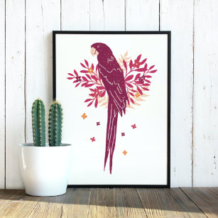 Ara Parrot Burgundy Red Tropical Löv Teckning Poster