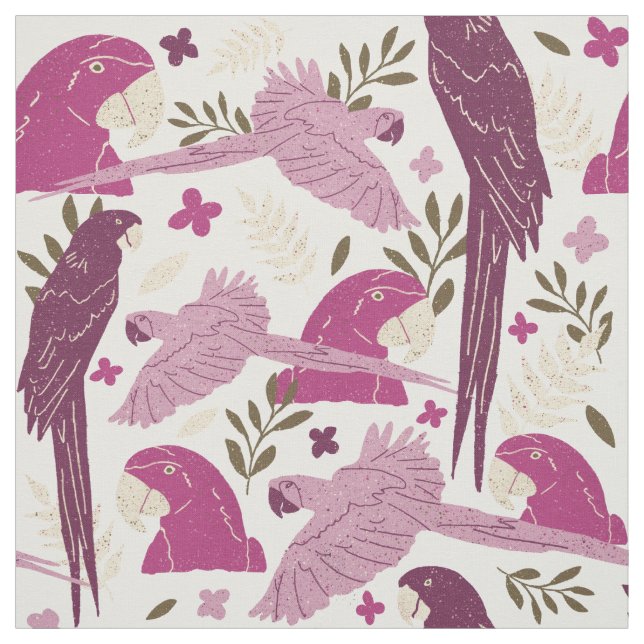 Ara Parrot Rosa Tropical Löv Mönster Tyg (Provkarta)