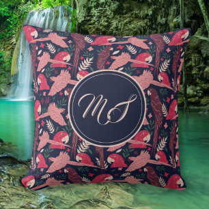 Ara Parrot Teckning Tropical Mönster Monogram Kudde