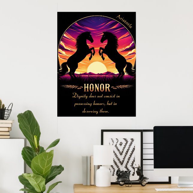 Ära reser sig mot solnedgångens flammande himmel poster (Hemmakontoret)
