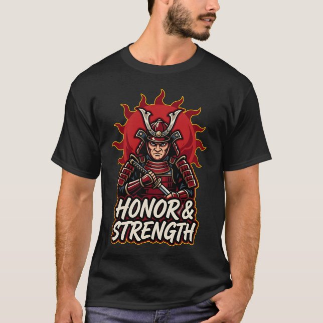 Ära Styrka Vintage Samuraj Krigare T Shirt (Framsida)