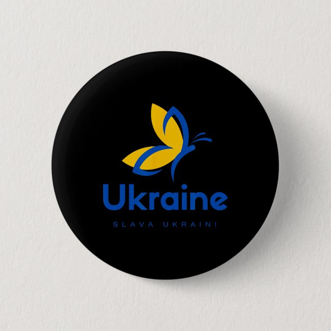 Ära Ukraina Fjäril Ukrainsk Flagga Blå Och Gul Knapp (Framsida)